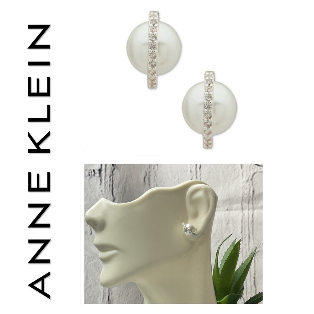 🐘🐘 Anne Klein CZ Pearl Stud Earrings